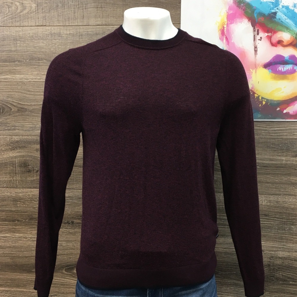 Ted Baker‎ London Men Burgundy Marled Wool Blend Crewneck Sweater Size 4